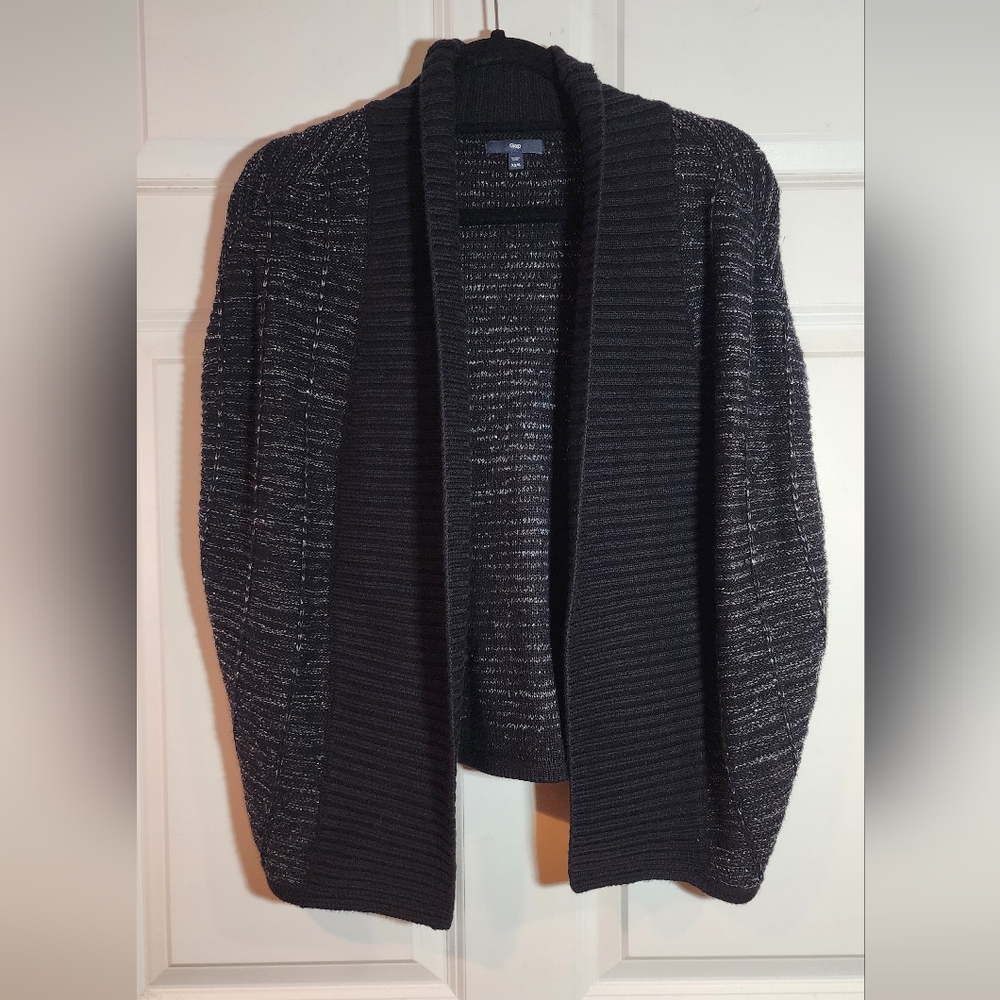 Gap Black And Silver Sparke Sleeveless Open Front Cardigan Sweater XS/S